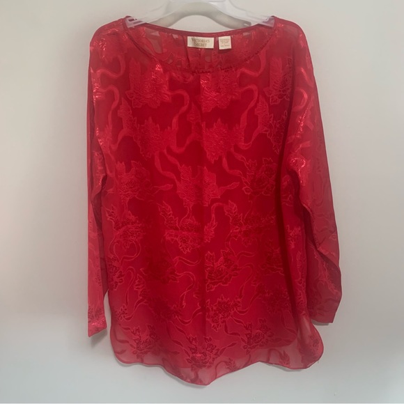 Victoria's Secret Tops - Victoria Secret Vintage Semi Sheer Floral Long Sleeve Blouse